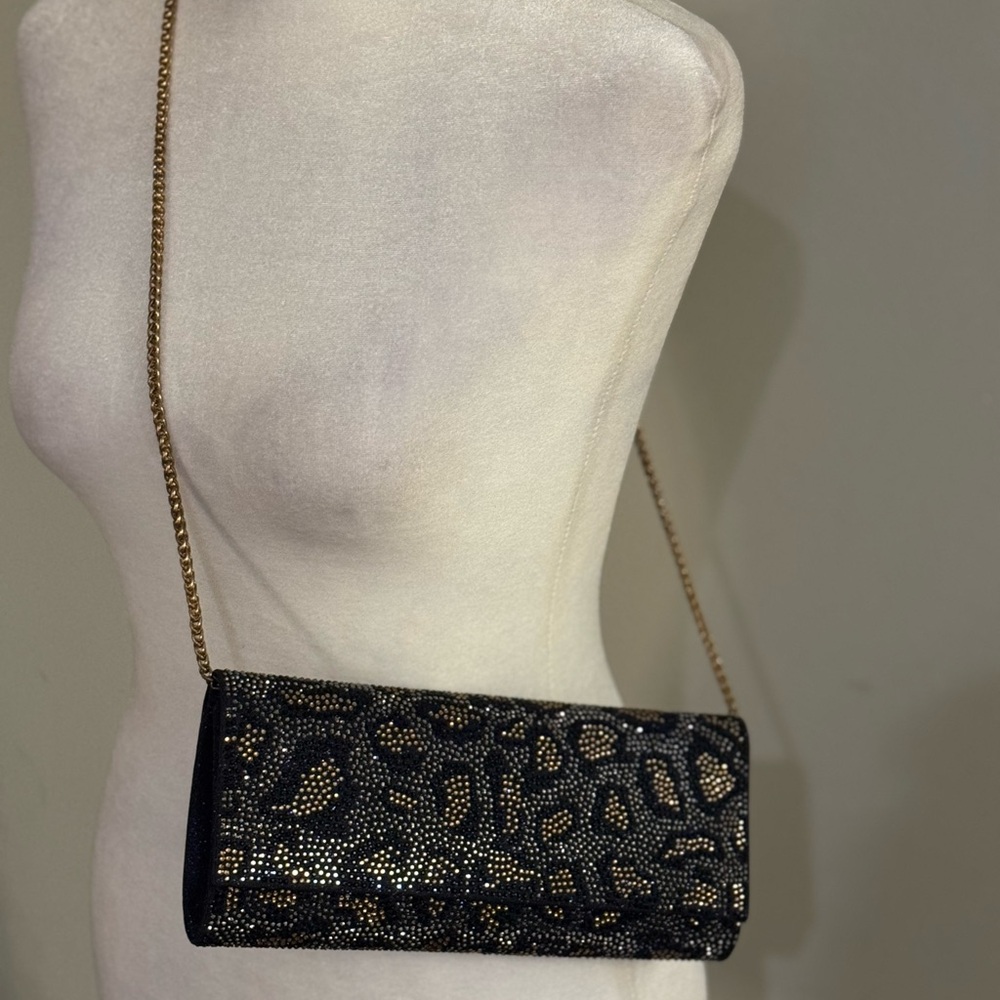 Sondra Roberts Black and Gold Leopard Clutch
